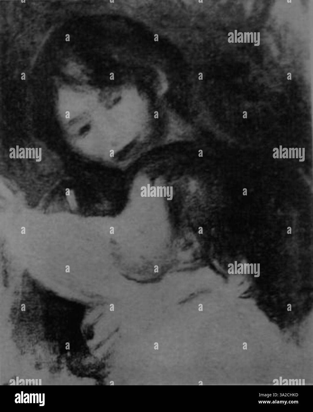 Questo dipinto di Renoir presenta figure in un ambiente rilassato e intimo. Le morbide pennellate e i toni caldi trasmettono un senso di tranquillità ed eleganza, tipico dei suoi lavori successivi. Foto Stock