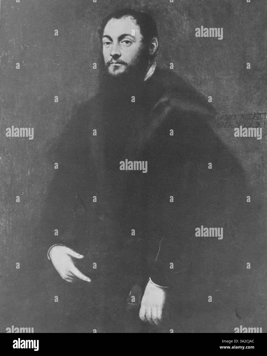 In questo ritratto, Jacopo Tintoretto enfatizza lo status nobile del soggetto attraverso abiti dettagliati e un'espressione facciale composta tipica della ritrattistica rinascimentale. Foto Stock