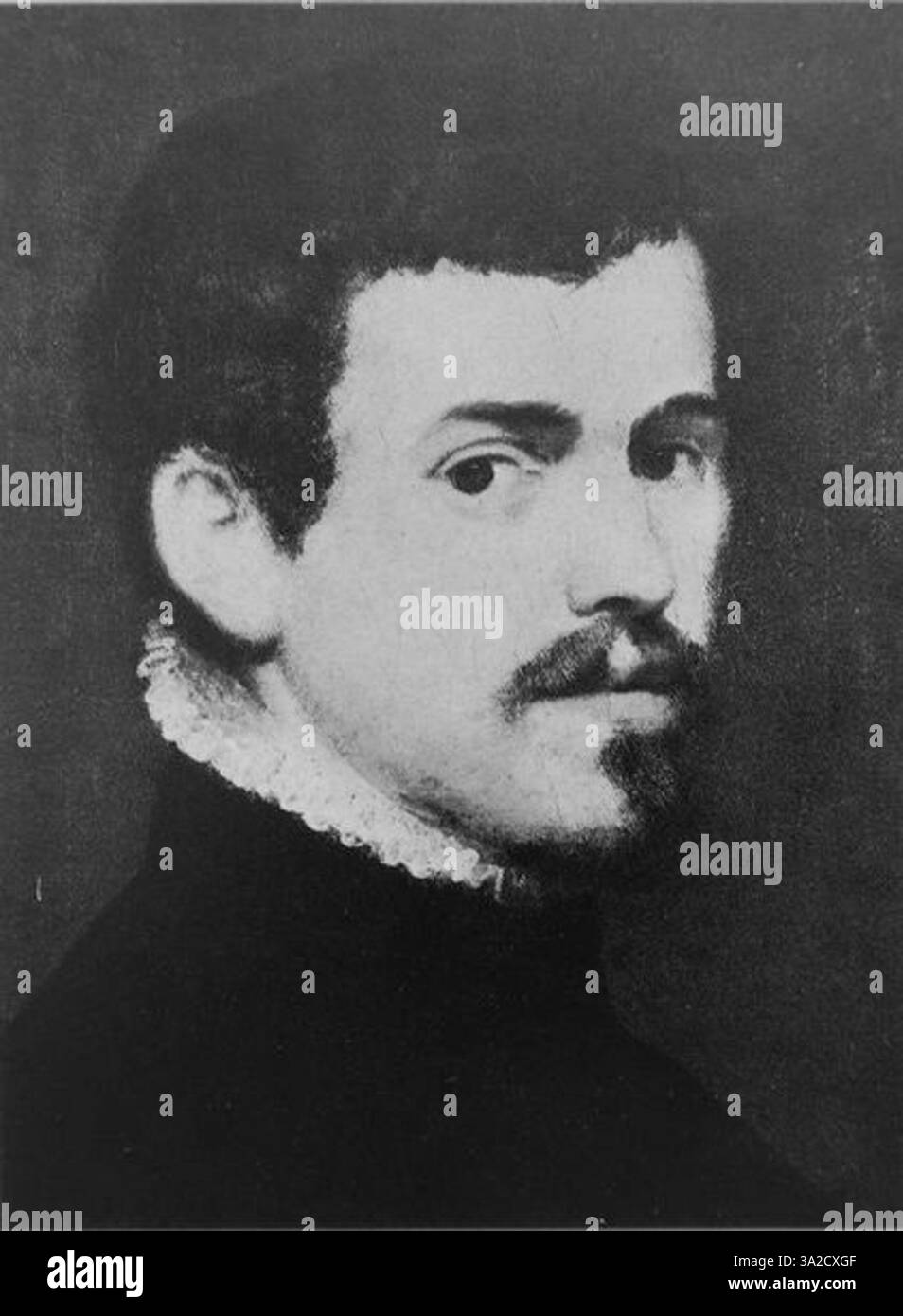 Questo ritratto di Jacopo Tintoretto dimostra il suo caratteristico uso di contrasti drammatici e sapienti interpretazioni di texture, in particolare per quanto riguarda l'abbigliamento e le caratteristiche facciali del soggetto. Foto Stock