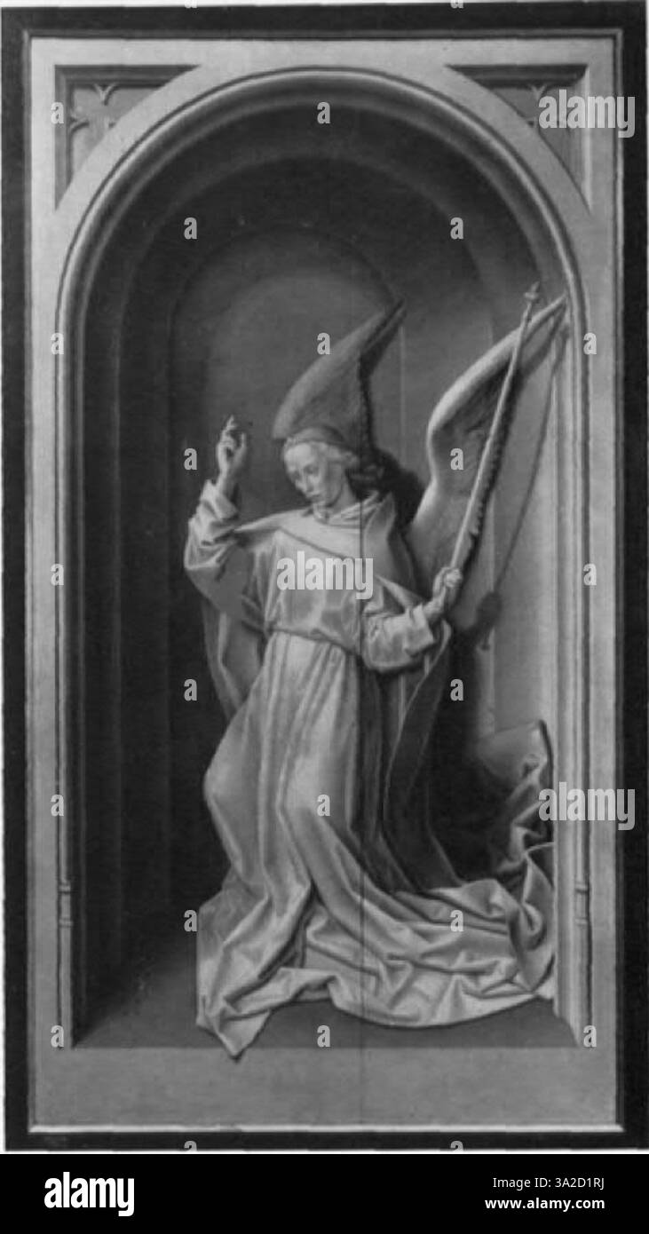 Hugo van der Goes crea una narrazione religiosa con particolare attenzione alla rappresentazione realistica delle figure e all'intricata interazione di luce e colore. Foto Stock Hugo van der Goes crea una narrazione religiosa con particolare attenzione alla rappresentazione realistica delle figure e all'intricata interazione di luce e colore. Foto Stock