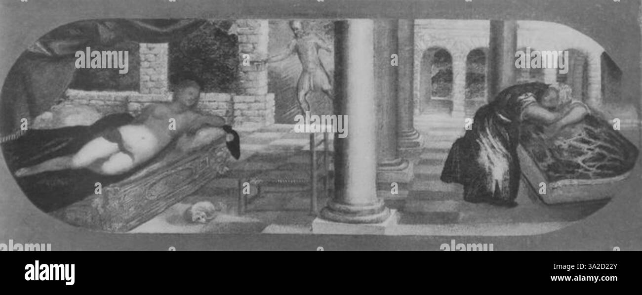 Questo lavoro di Jacopo Tintoretto dimostra la sua maestria nel creare profondità emotiva attraverso la luce e l'ombra. Le figure, piene di movimento, trasmettono una forte narrazione, spesso basata su temi religiosi o storici. Foto Stock