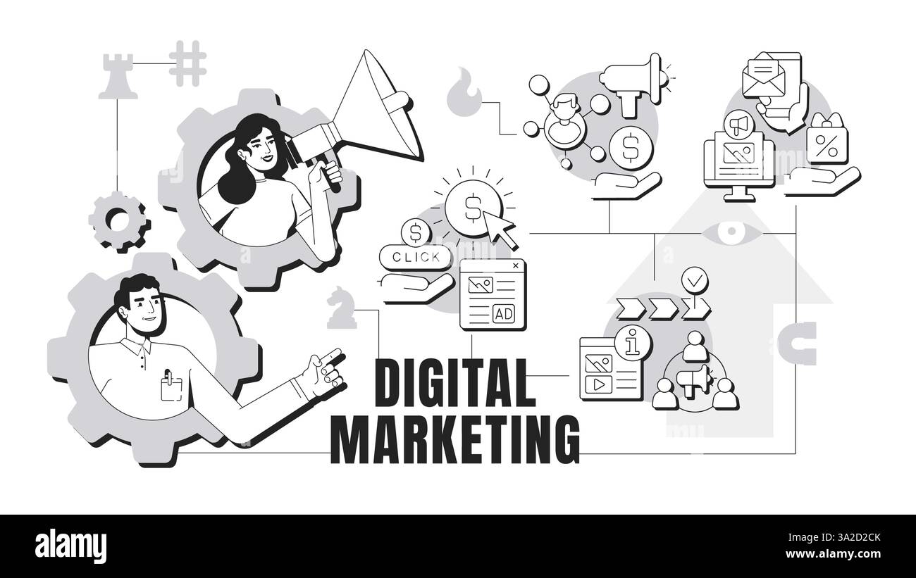 Banner di marketing digitale illustrazione concettuale Illustrazione Vettoriale