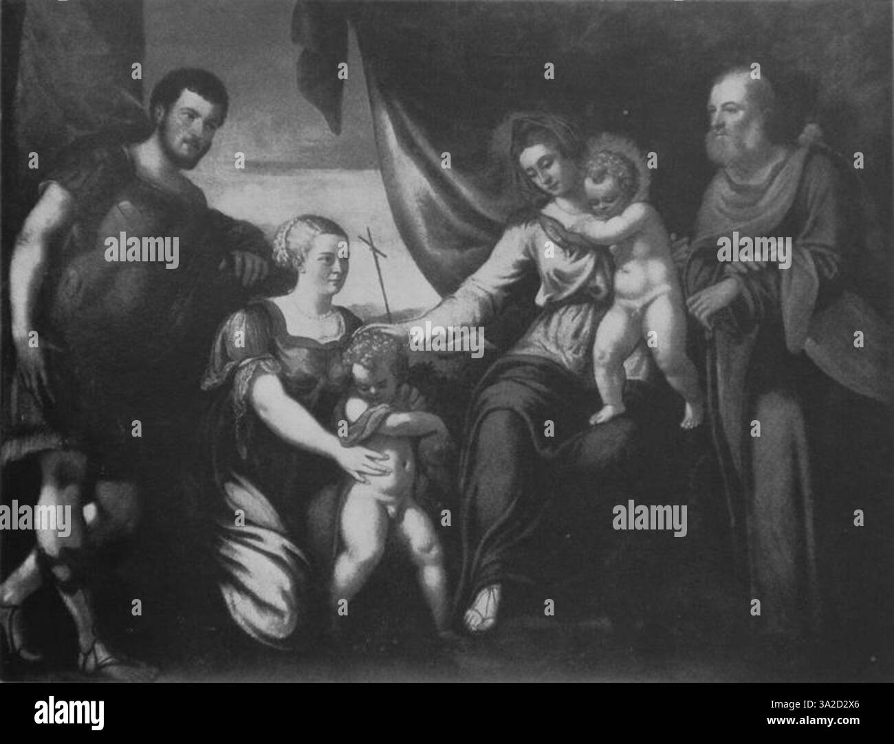 Questo dipinto di Jacopo Tintoretto, realizzato nel XVI secolo, mette in mostra l'uso dinamico dell'artista di luce, ombra e composizione drammatica tipica delle sue opere. Il soggetto specifico e la narrazione rimangono incentrati sull'intensità caratteristica del Tintoretto. Foto Stock