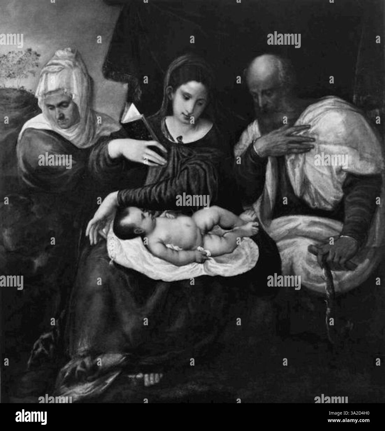 Questa opera di Jacopo Tintoretto, dipinta nel XVI secolo, dimostra l'uso drammatico della prospettiva, dell'illuminazione e dell'intensità emotiva dell'artista, mettendo in risalto la sua maestria nello stile rinascimentale veneziano. Foto Stock