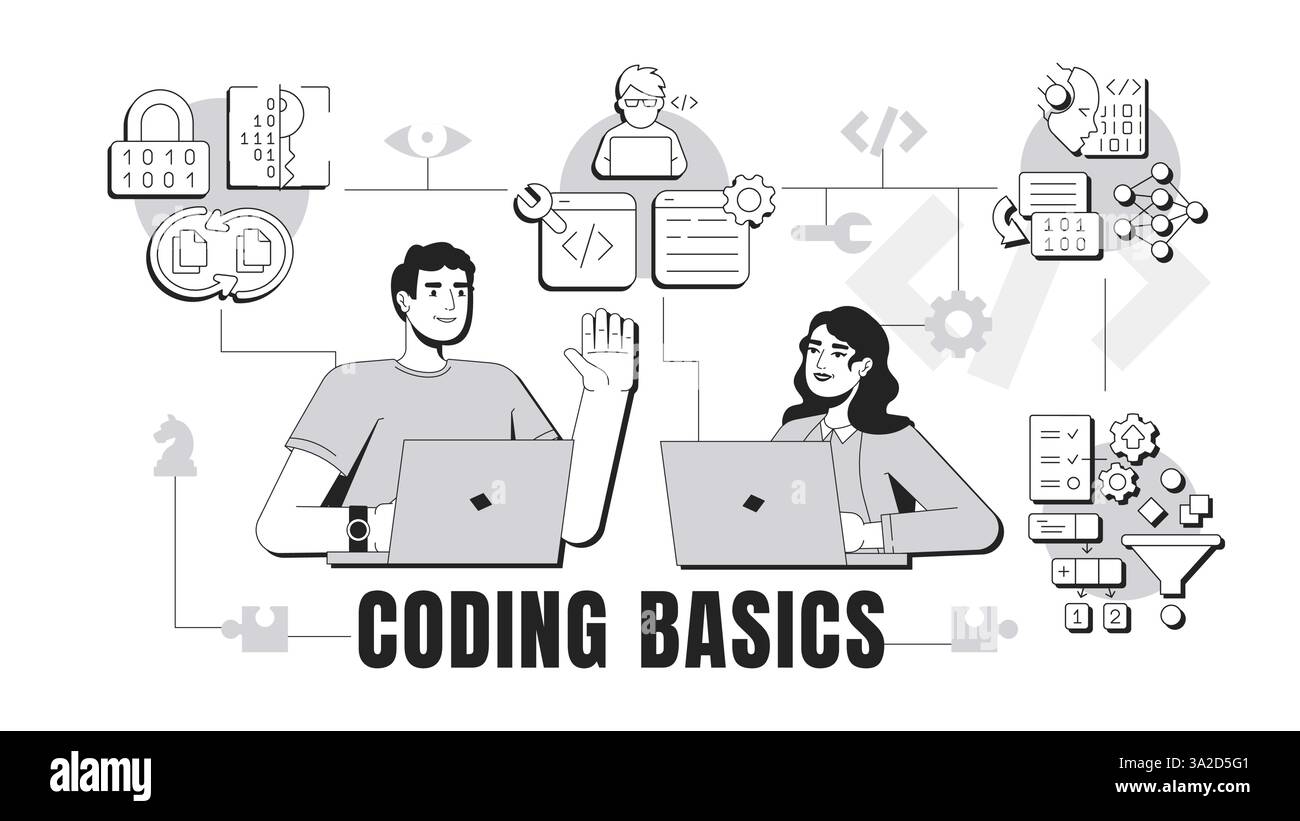 Illustrazione concettuale del banner sulle nozioni di base della codifica Illustrazione Vettoriale