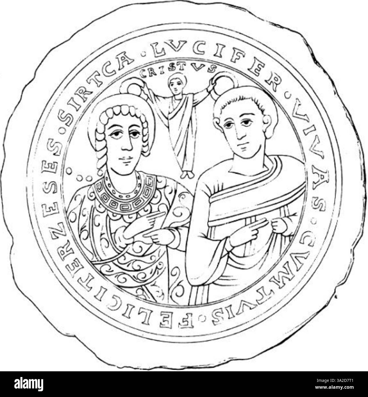 Un vaso in vetro d'oro della tarda antichità, raffigurante una coppia sposata con Cristo che mette le corone sulla testa, simboleggiando la benedizione divina e la santità coniugale. Foto Stock