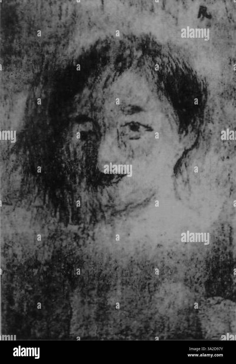 Questa opera d'arte di Pierre-Auguste Renoir mostra la sua abilità nel catturare la vivacità della vita. Il pezzo presenta una scena intima, enfatizzando pennellate morbide e una tavolozza di colori caldi tipica delle sue opere successive. La maestria di Renoir nella luce e nella consistenza è evidente in tutto il pezzo, riflettendo la sua attenzione alle emozioni umane e ai momenti quotidiani. Foto Stock