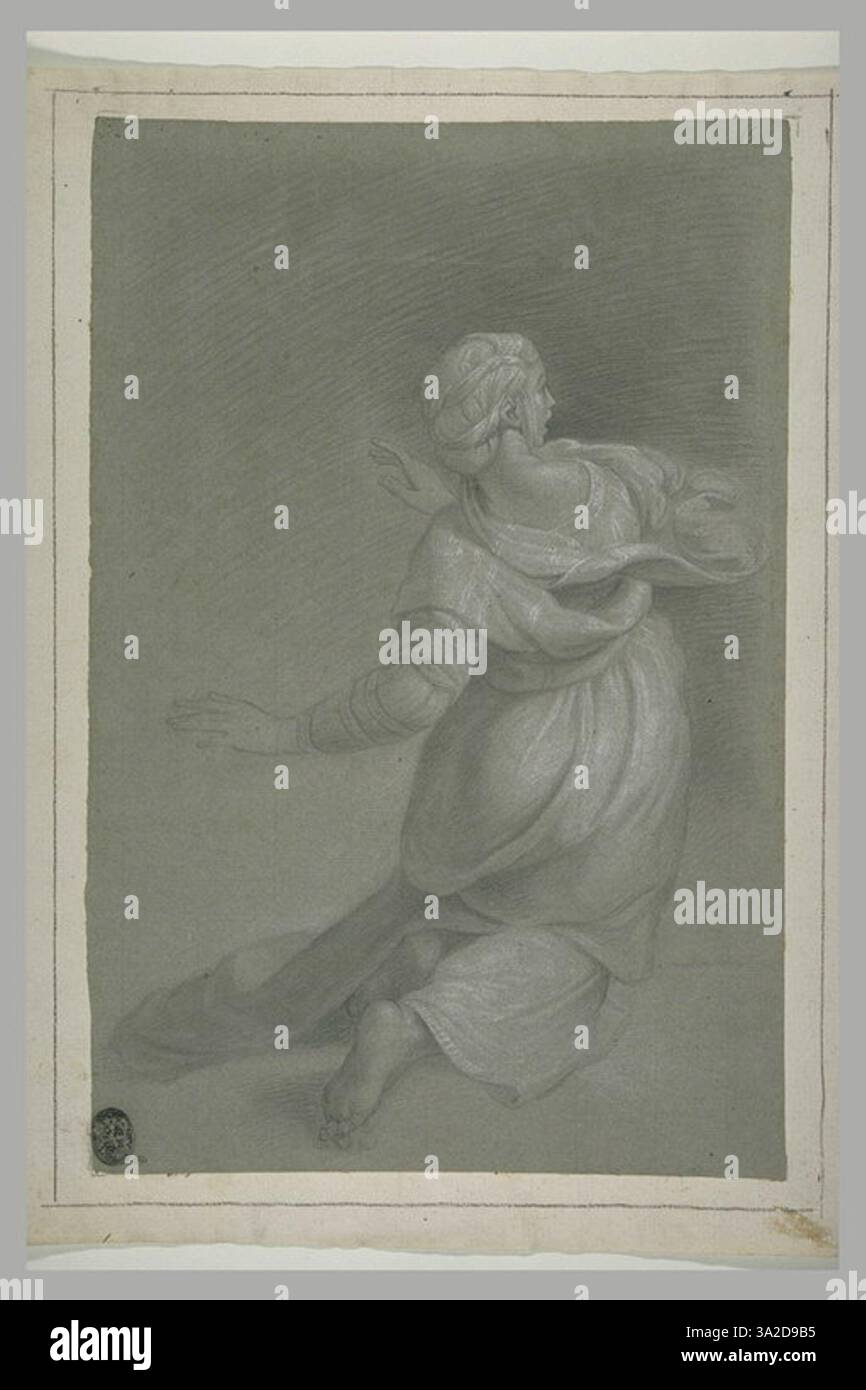 Questo disegno è una copia di Raffaello di una donna inginocchiata, basata su una figura dell'espulsione di Eliodoro dal Tempio, che enfatizza la pietà e la devozione. Foto Stock