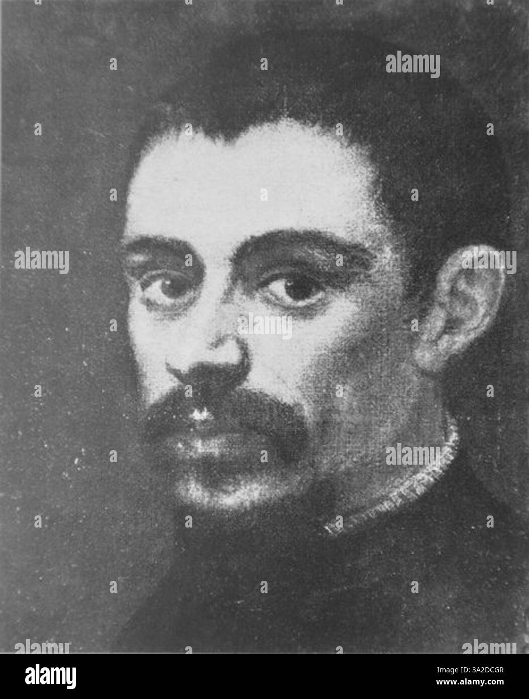 Si tratta di un ritratto di Jacopo Tintoretto, un importante artista veneziano del periodo rinascimentale. Tintoretto è noto per le sue composizioni dinamiche e l'uso drammatico di luce e ombra. Le sue opere spesso raffigurano temi religiosi, storia veneziana e soggetti mitologici. Questo pezzo specifico mette in evidenza la sua abilità nel ritrarre le emozioni e i movimenti umani. Foto Stock