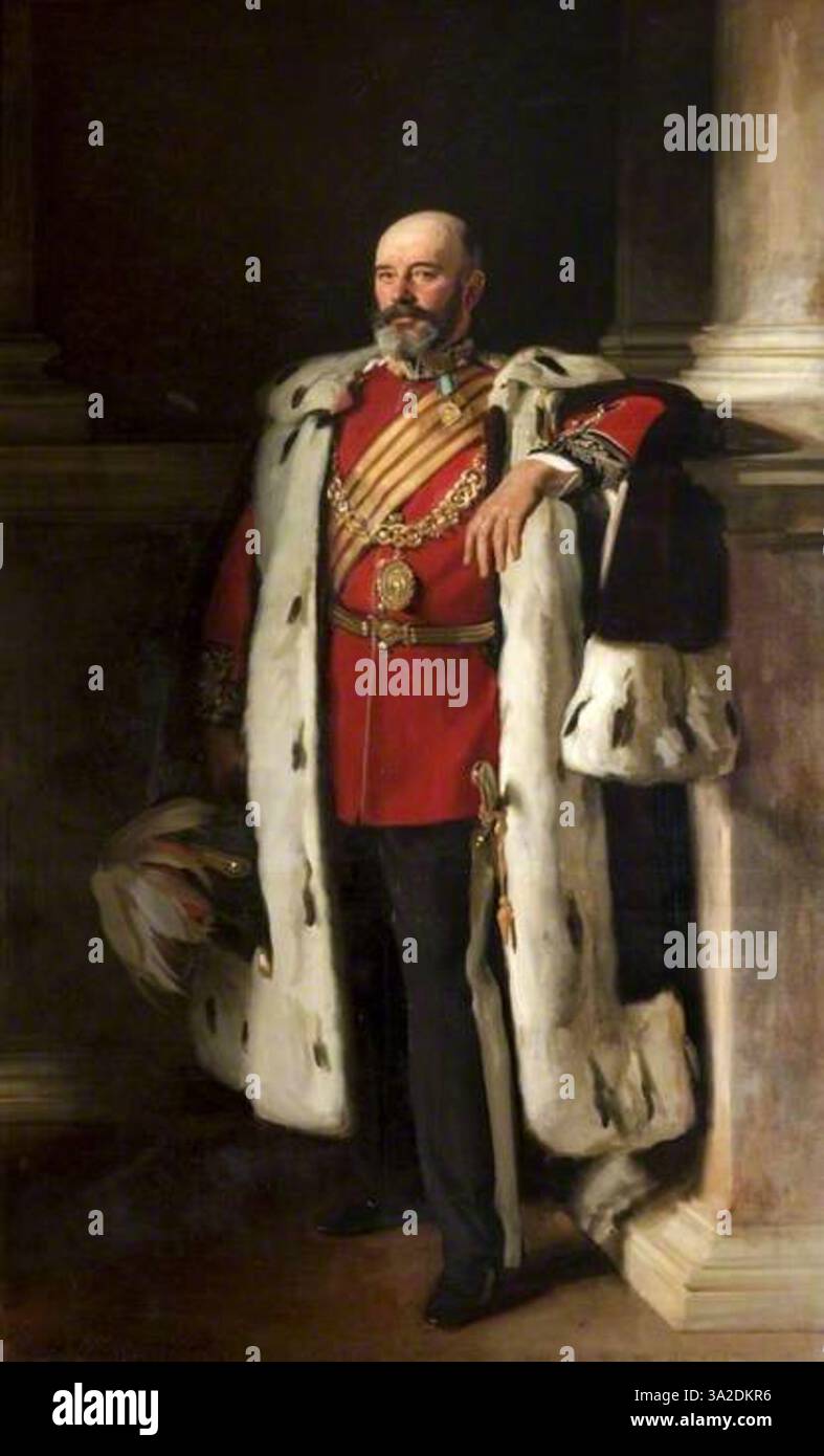 Questo ritratto di Sir David Richmond, dipinto da John Singer Sargent, raffigura il Lord Provosto di Glasgow in una posa dignitosa e formale. Il pezzo mette in evidenza la capacità di Sargent di catturare autorità e carattere attraverso una precisa pennellatura. Foto Stock