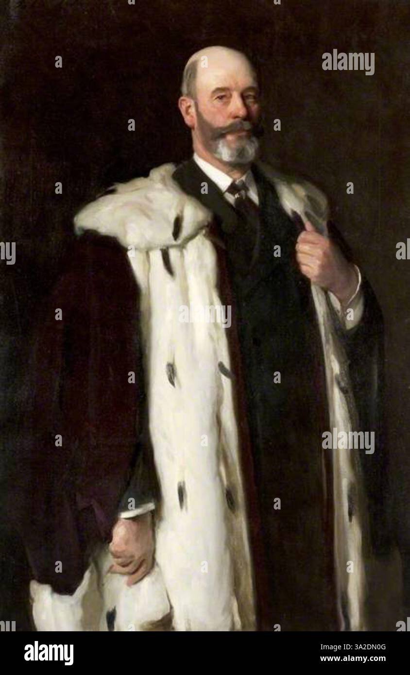 In questo ritratto, John Singer Sargent cattura l'autorevole presenza di Sir David Richmond, Lord Provosto di Glasgow. Il ritratto enfatizza l'espressione dignitosa e l'abbigliamento formale di Richmond, dimostrando l'abilità di Sargent nel ritrarre la leadership. Foto Stock