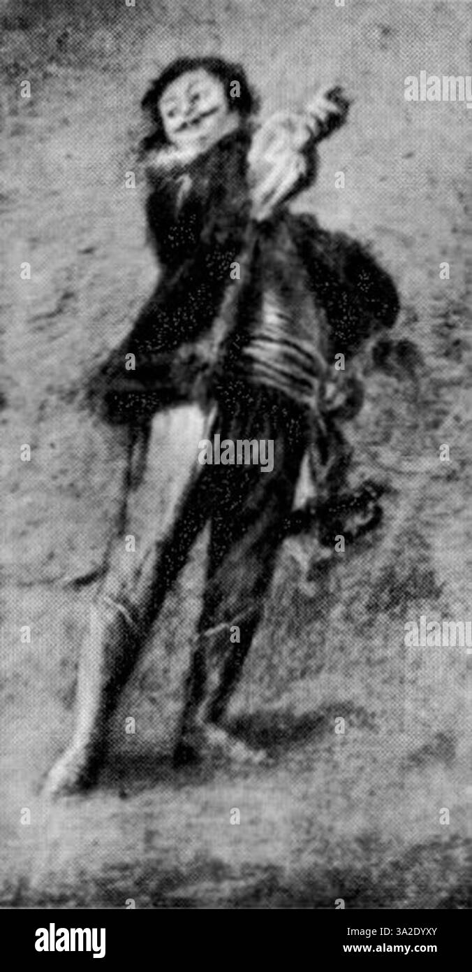 Questo dipinto di Watteau esemplifica lo stile rococò con le sue eleganti figure e l'illuminazione soffusa. I toni pastello e i delicati dettagli creano un'atmosfera graziosa che riflette l'opulenza dell'aristocrazia francese del XVIII secolo. Foto Stock