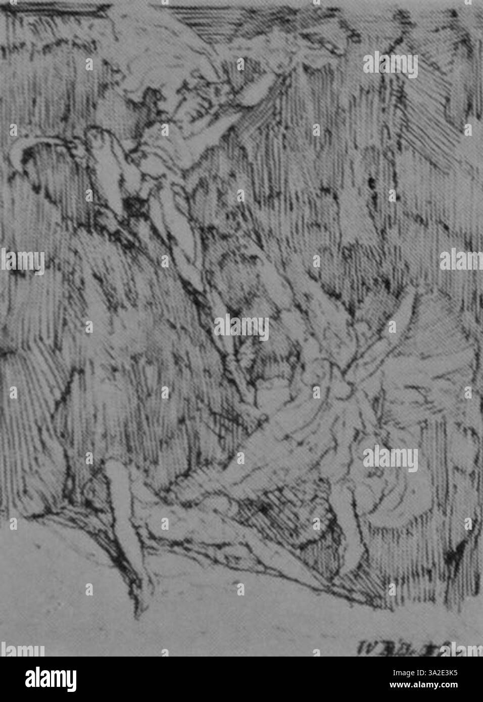 In "Fussli 275", Fuseli ritrae figure nel mezzo di una lotta psicologica o soprannaturale. Il suo uso di intensi contrasti tra luce e buio evidenzia la carica emotiva della scena, uno stile distintivo delle sue opere romantiche. Foto Stock