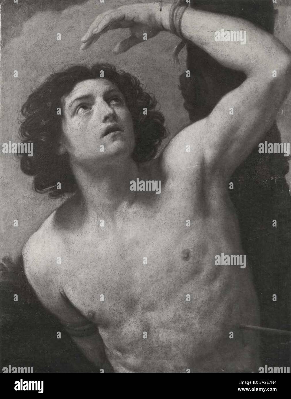 San Sebastiano di Guido reni, un dipinto barocco del XVII secolo, raffigura San Sebastiano, noto per il suo martirio, in una rappresentazione drammatica ed emotiva. Foto Stock