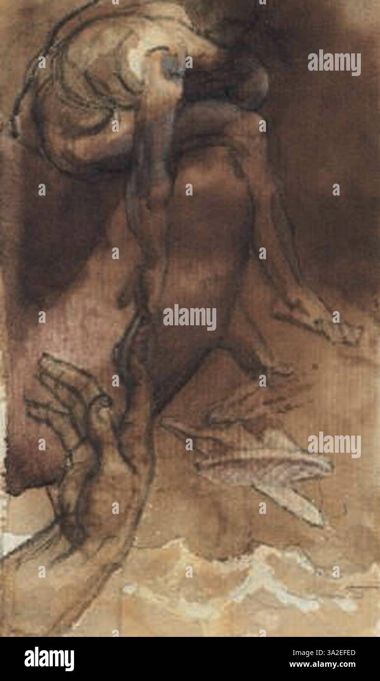 Questo schizzo preliminare di Henry Fuseli è per la sua opera più grande "Odisseo davanti a Scilla e Cariddi". Lo sketch cattura la tensione e il dramma della scena mitologica, concentrandosi sulla lotta eroica contro i mostri mitologici. Foto Stock