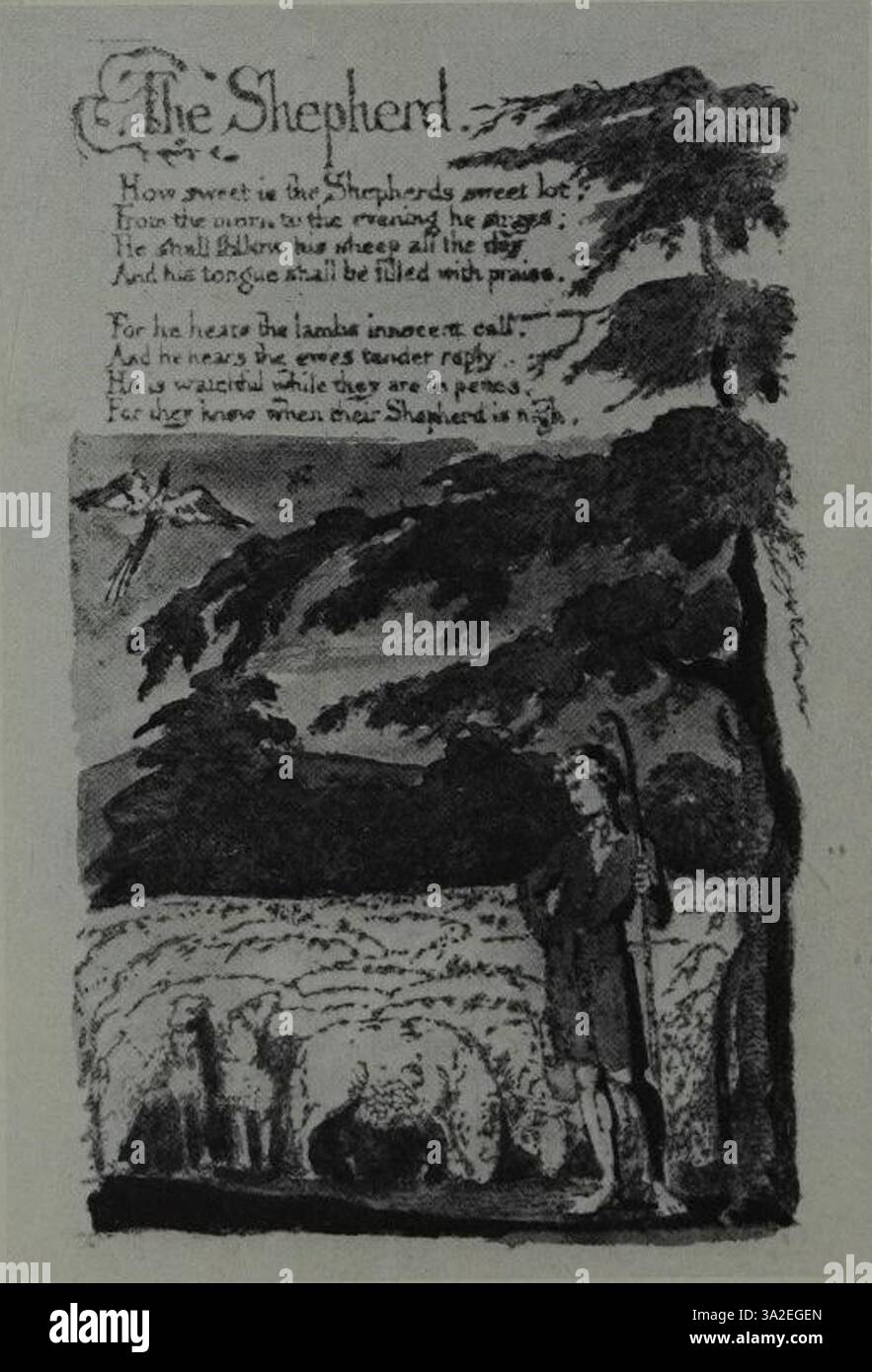 "Blake - Bindman, 043" di William Blake presenta un'incisione drammatica con intricato simbolismo, che esplora il rapporto tra il mondo materiale e la trascendenza spirituale. Foto Stock