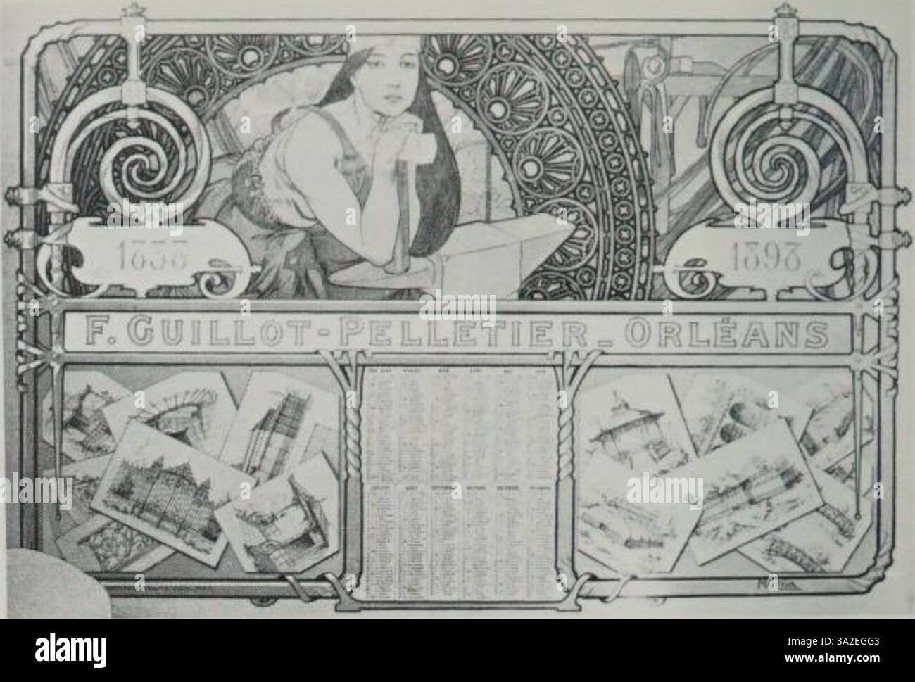 "Bridges C10" presenta una fusione equilibrata di forme geometriche ed elementi naturali, con le linee fluide e i dettagli ornamentali distintivi di Mucha che definiscono lo stile Art Nouveau. Foto Stock