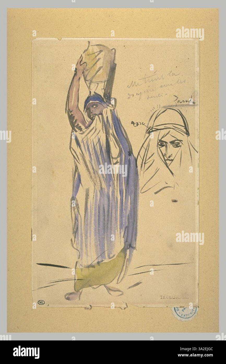 Questo studio mostra una donna nera che trasporta un'anfora, accanto alla testa di una donna araba, evidenziando le loro posizioni e le loro caratteristiche distintive. Foto Stock