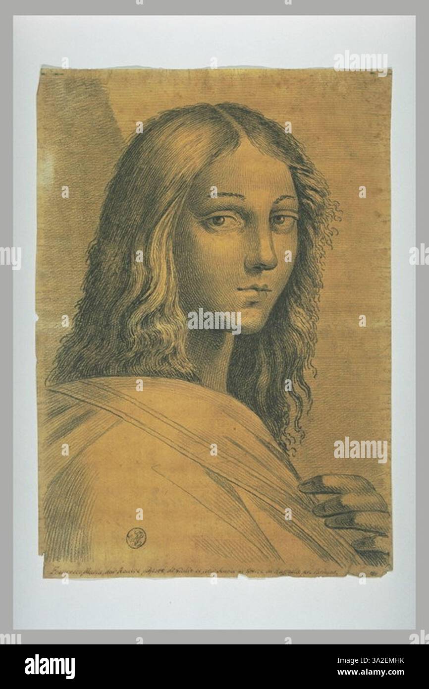 Questo disegno è un ritratto del busto di Francisco Maria della Rovere, basato su una figura della Scuola di Atene di Raffaello, che mostra il simbolismo intellettuale e filosofico. Foto Stock