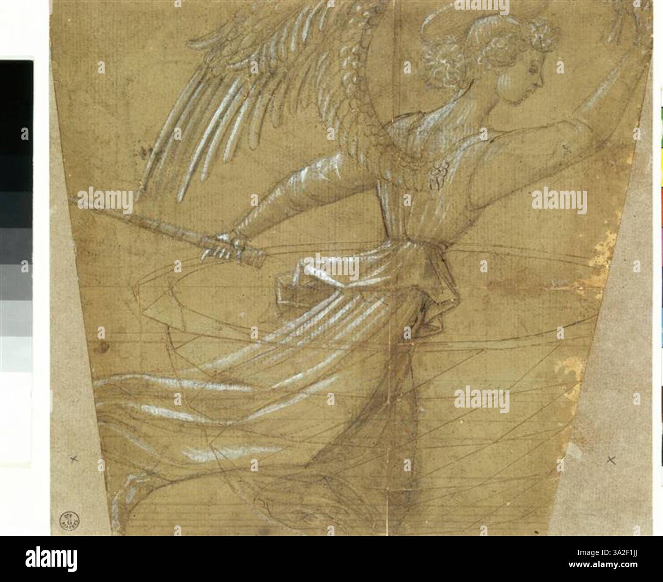 Questa opera quattrocentesca di Paolo uccello raffigura un angelo in una posa graziosa, sottolineando la natura eterea e divina degli esseri celesti nell'arte religiosa. Foto Stock