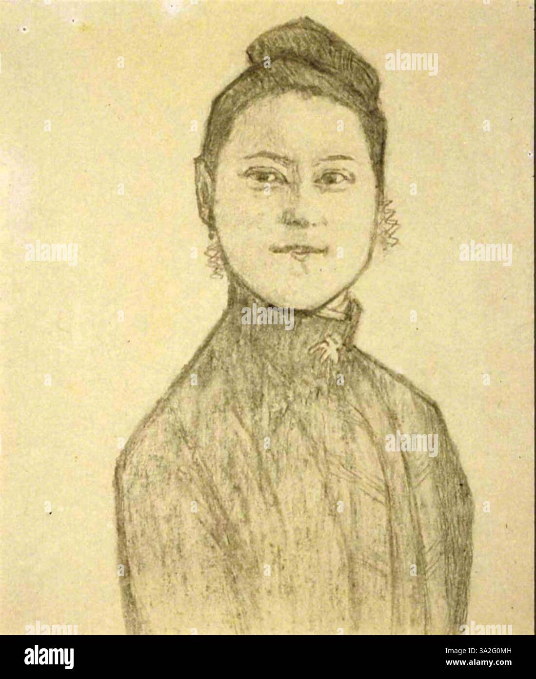 Questo ritratto di Sainte Thérèse de l'enfant Jésus a quindici anni cattura l'innocenza giovanile e la pietà del soggetto, con pennellate morbide e un'espressione calma. Foto Stock