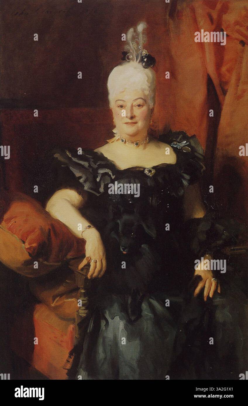 In questo ritratto del 1898, Lady Faudel-Phillips è raffigurata da John Singer Sargent con un'espressione morbida ma formale. Il dipinto riflette lo status aristocratico e il comportamento dignitoso del soggetto attraverso un'attenta resa dei dettagli e dell'illuminazione. Foto Stock