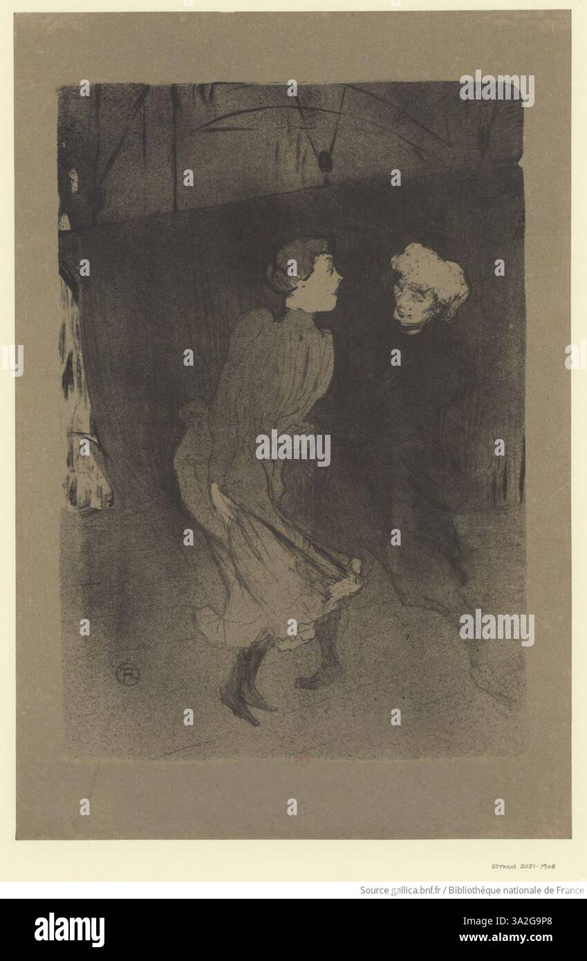 Questo pezzo raffigura una prova al Folies-Bergère con gli artisti Emilienne d'Alenco e Mariquita. Toulouse-Lautrec cattura l'atmosfera energica della prova con le sue linee fluide distintive e l'uso vibrante del colore. Foto Stock