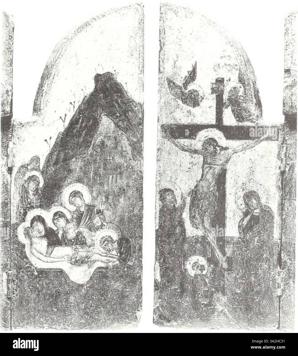 Questa opera d'arte di Guido da Siena illustra un tema religioso, con figure vivide ed elementi simbolici. Lo stile gotico enfatizza i temi emotivi e spirituali della scena. Foto Stock Questa opera d'arte di Guido da Siena illustra un tema religioso, con figure vivide ed elementi simbolici. Lo stile gotico enfatizza i temi emotivi e spirituali della scena. Foto Stock
