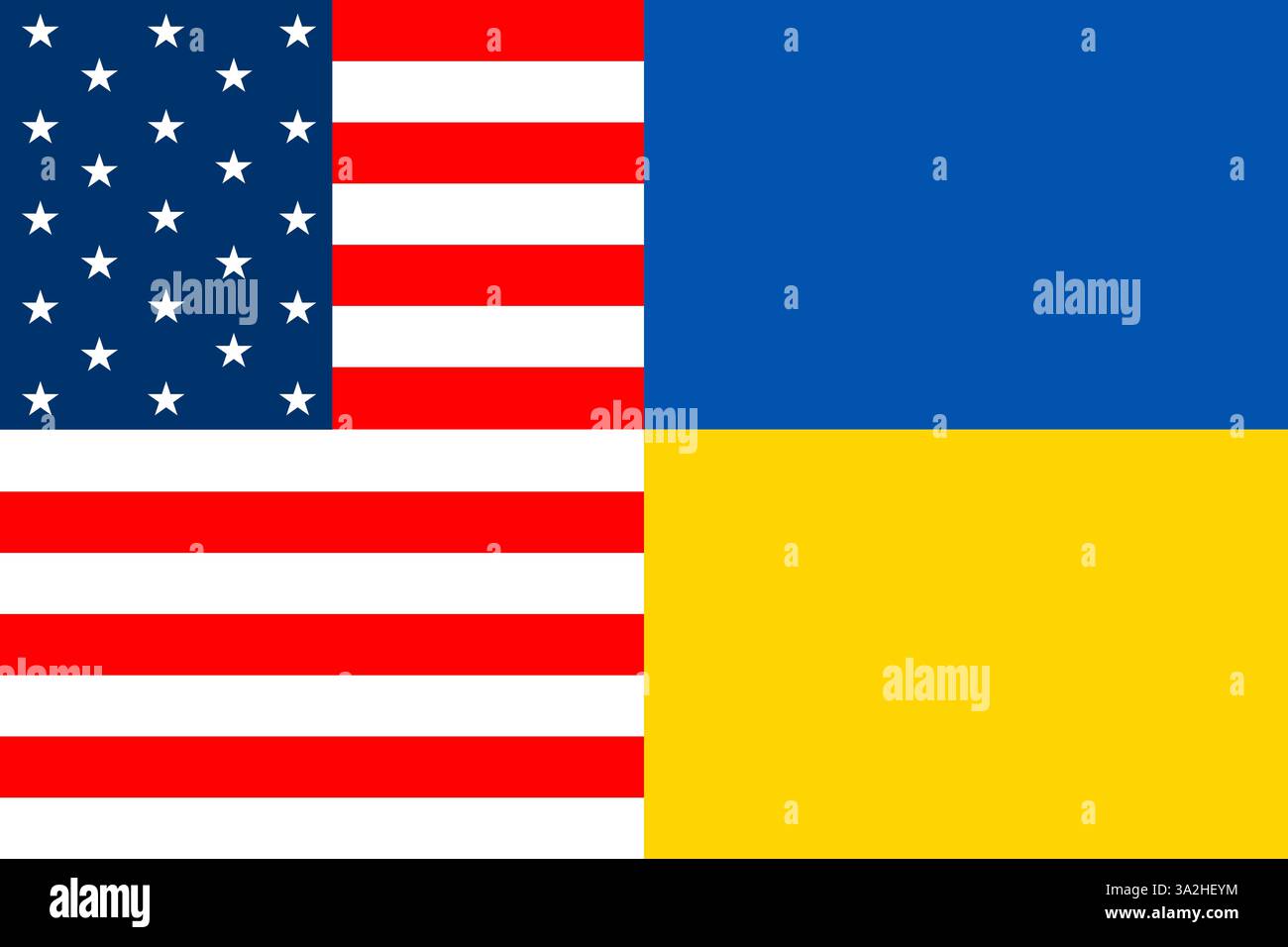 Negoziati di pace tra Ucraina e Stati Uniti, bandiera degli Stati Uniti e Ucraina Foto Stock