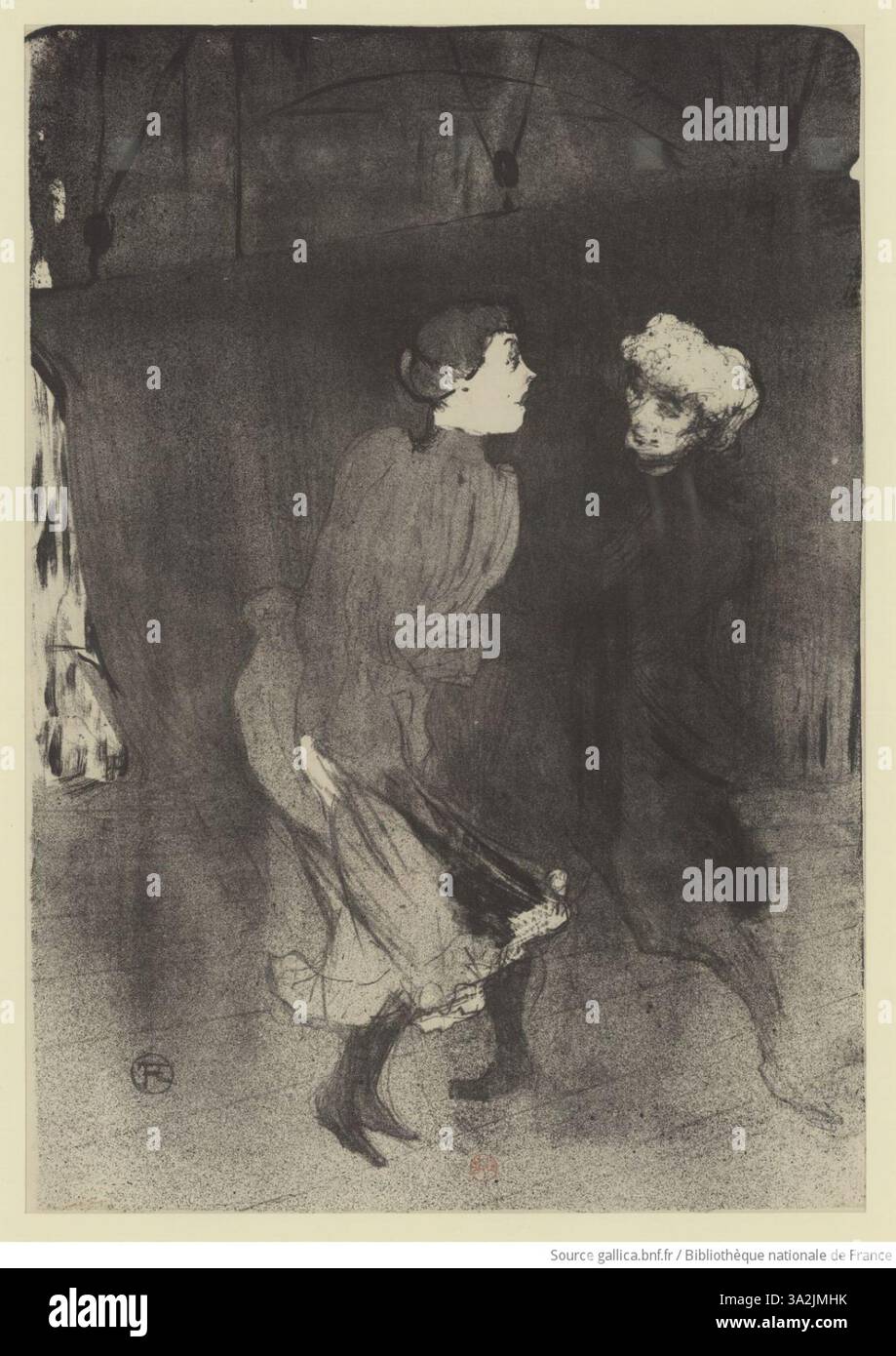 "Répétition générale aux Folies-Bergère" ritrae una prova presso il famoso locale parigino, catturando Emilienne d'Alenco e Mariquita in movimento. L'opera di Toulouse-Lautrec riflette l'atmosfera vibrante e la dinamica presenza scenica dei due artisti. Foto Stock