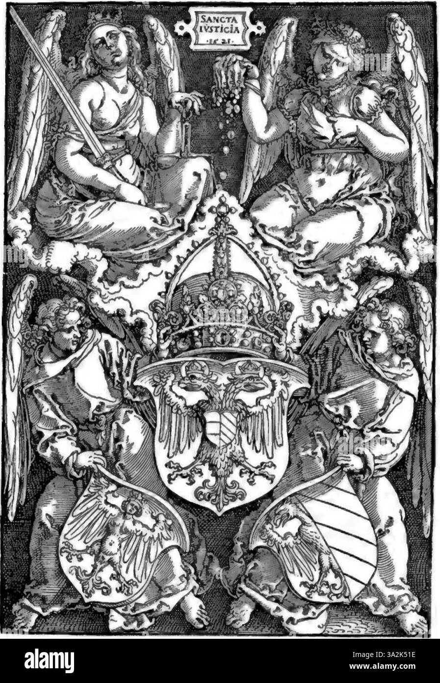 Questo pezzo di Albrecht Dürer mette in evidenza la sua abilità nell'incisione, con raffinati dettagli che riflettono la sua maestria nel rappresentare sia figure umane che natura. Il lavoro di Dürer fu influente nel plasmare l'arte rinascimentale nel Nord Europa. Foto Stock
