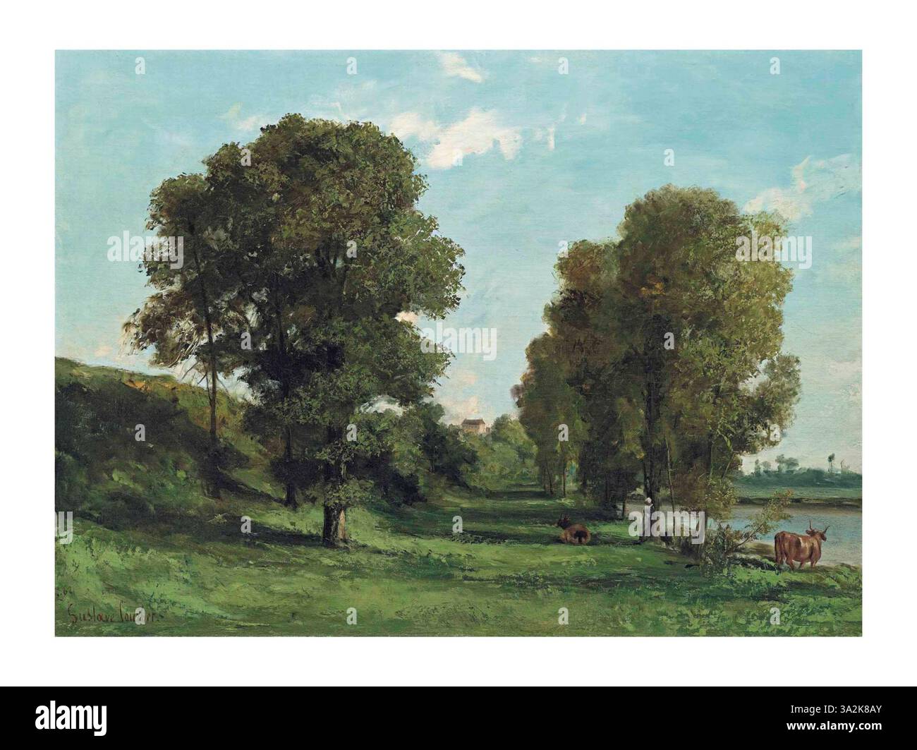 "Grands Chênes, bords de leau, Port-Berteau" (grandi querce, Riverbank, Port-Berteau) di Gustave Courbet presenta grandi querce lungo la riva del fiume, catturando l'armonia della natura in un ambiente rurale francese. Foto Stock