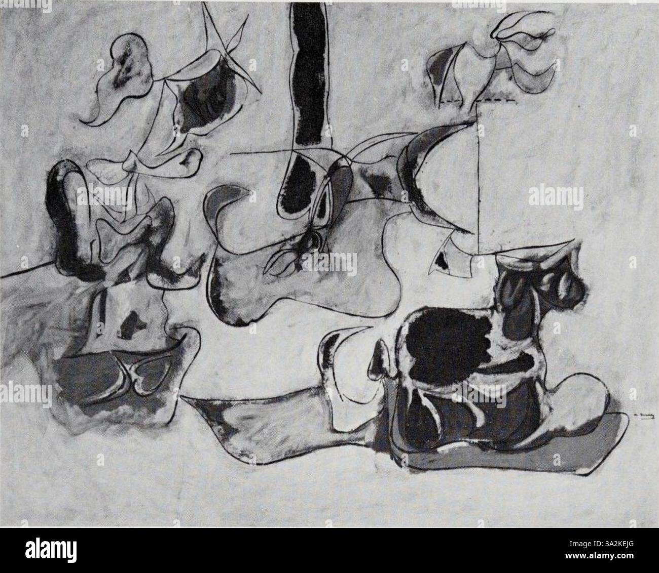 Il 283° pezzo di Gorky fonde forme organiche con colori vibranti e contrastanti. Il pennello è fluido e dinamico, evocando energia emotiva e complessità psicologica. Foto Stock