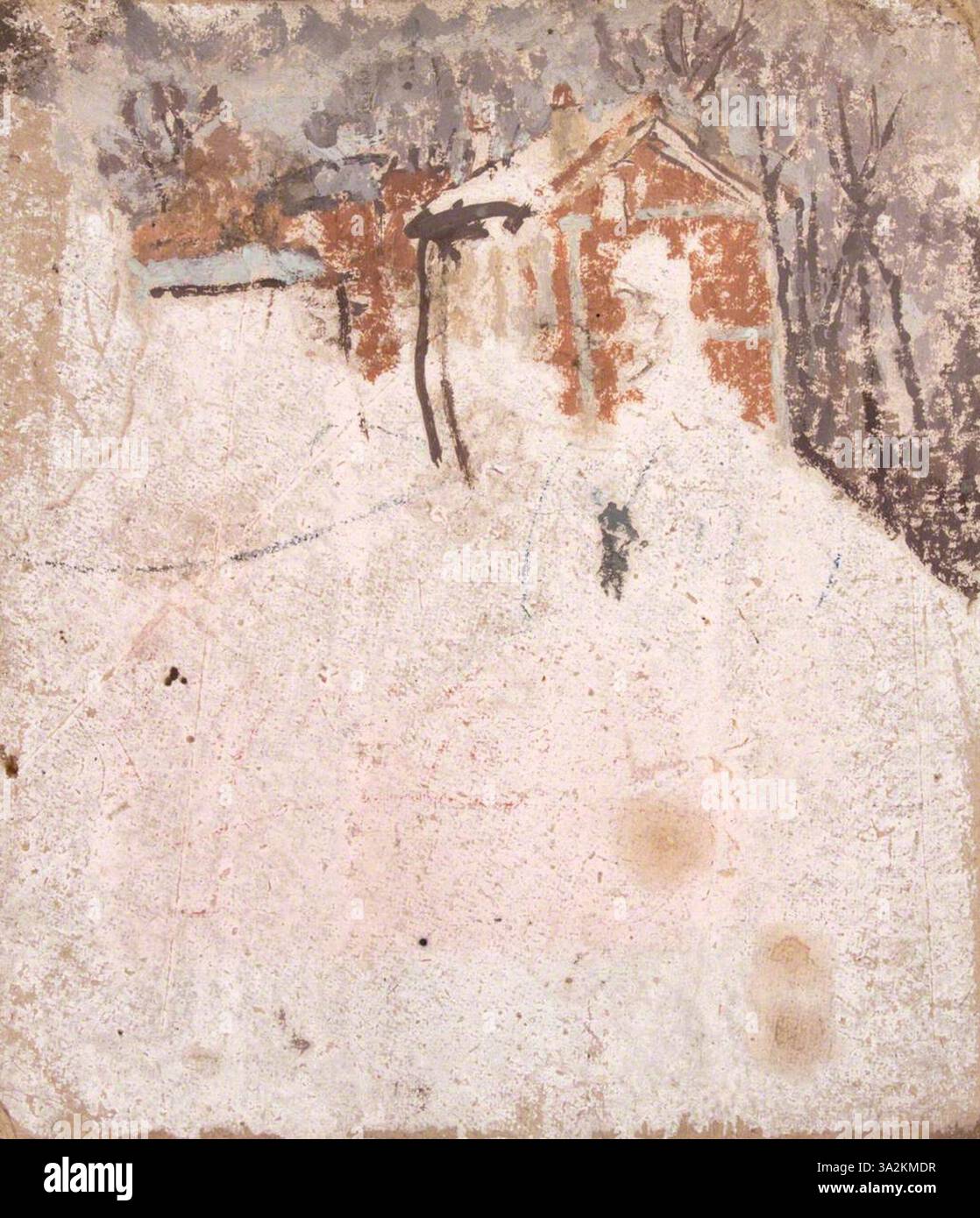 Questo schizzo cattura una casa parzialmente oscurata dagli alberi in inverno, con linee delicate e ombreggiature chiare che creano un'atmosfera serena e tranquilla. Foto Stock Questo schizzo cattura una casa parzialmente oscurata dagli alberi in inverno, con linee delicate e ombreggiature chiare che creano un'atmosfera serena e tranquilla. Foto Stock