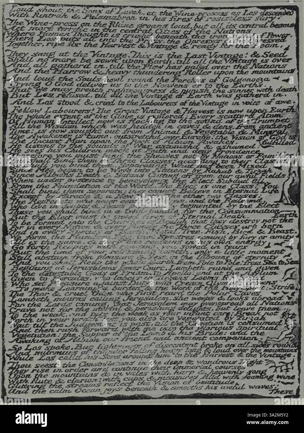 “Bindman 438” di William Blake utilizza figure dinamiche e contrasti drammatici per esplorare temi di conflitto divino e natura umana. Il pezzo approfondisce il continuo interesse di Blake per la dualità del bene e del male. Foto Stock