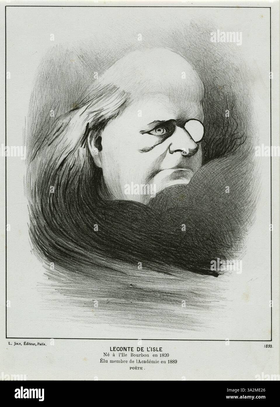 Questa litografia ritrae il poeta francese Leconte de l'Isle, con Vallotton che cattura l'essenza della sua statura letteraria. L'opera riflette la capacità di Vallotton di evocare l'influenza del poeta nella letteratura francese attraverso forti contrasti e dettagli accuratamente lavorati. Foto Stock