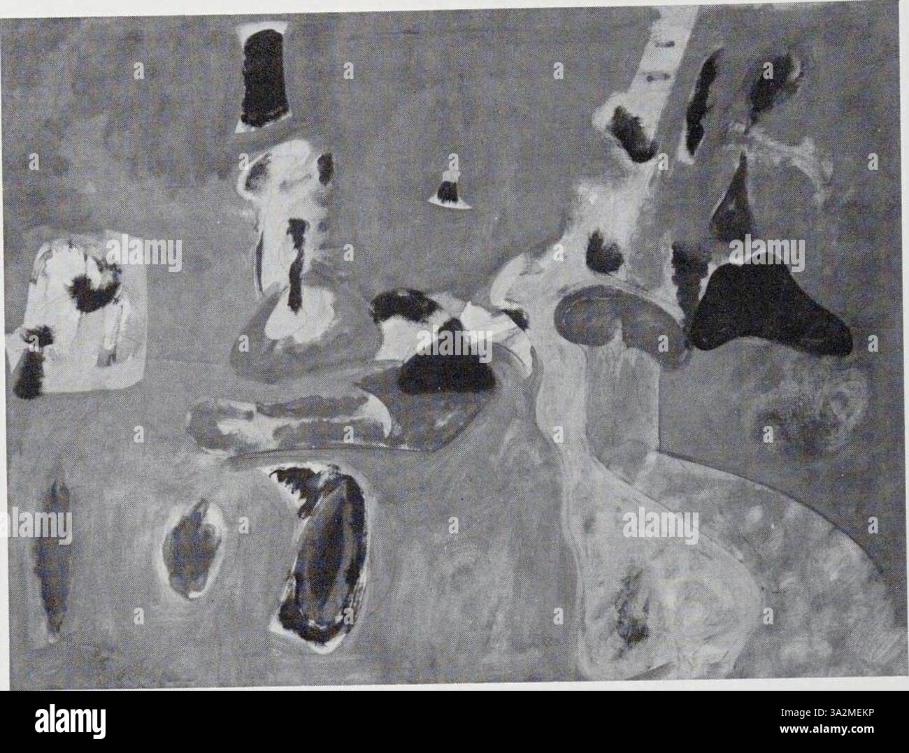 Questo lavoro astratto combina colori audaci e forme organiche, utilizzando pennellate energiche per trasmettere profondità e movimento emozionali in uno stile non rappresentativo. Foto Stock