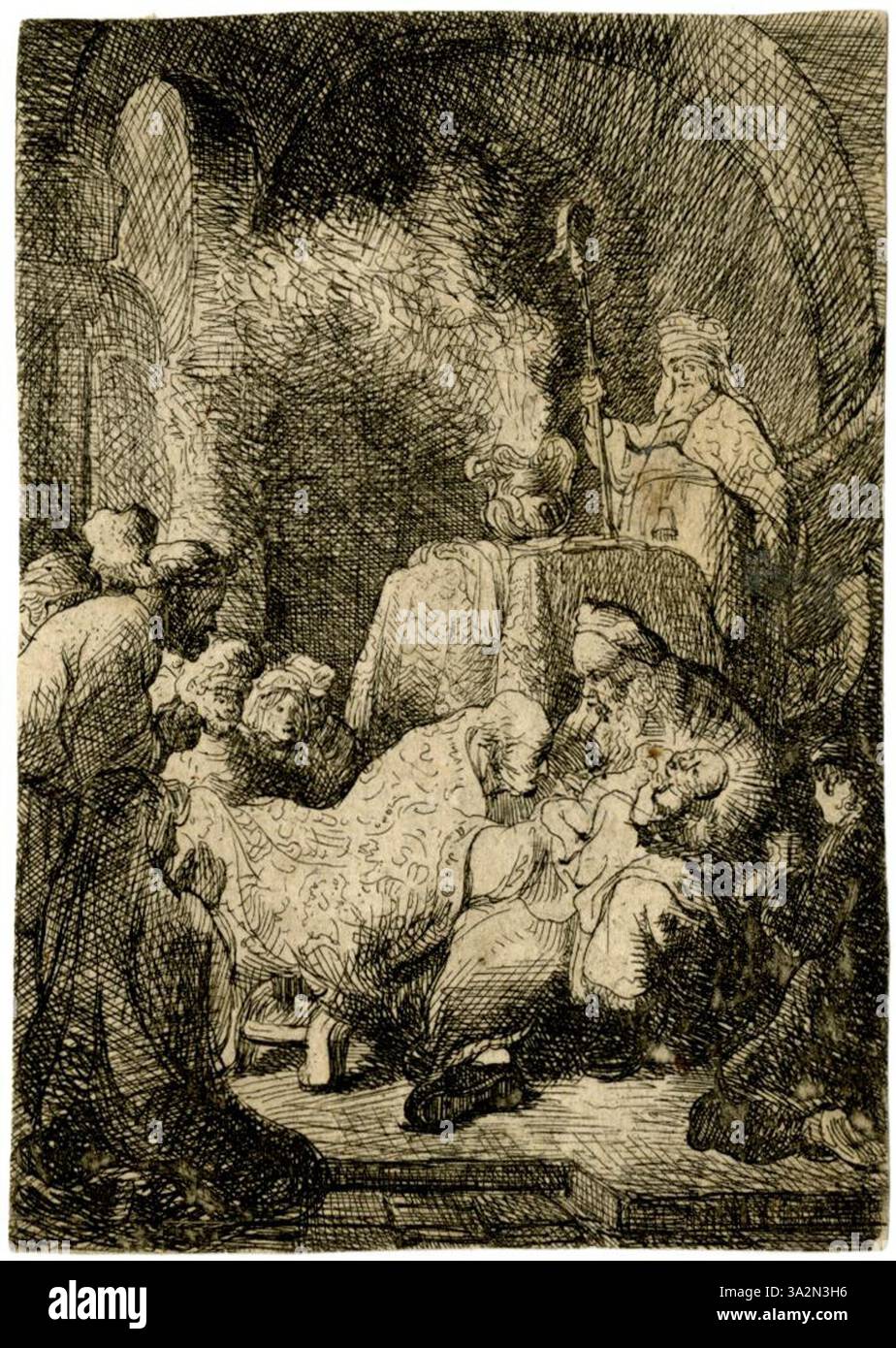 Un lavoro precedentemente attribuito a Jan van Vliet, incentrato sulle caratteristiche espressive distintive di Rembrandt. Il dipinto mostra un ritratto dettagliato del volto di Rembrandt con un'enfasi sui contrasti di luce e sulla profondità emotiva trasmessa attraverso la sua espressione, caratteristica della ritrattistica barocca olandese. Foto Stock