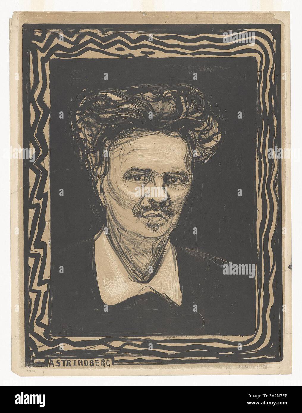 «August Strindberg» di Edvard Munch ritrae lo scrittore svedese con un pennello dinamico, che riflette la sua complessa personalità emotiva e intellettuale. Il ritratto cattura la profondità psicologica di Strindberg. Foto Stock