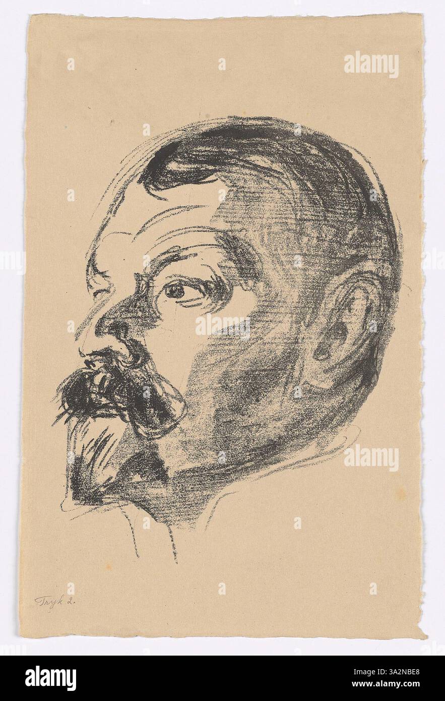 Il ritratto di Munch di Jens Thiis enfatizza la profondità emotiva e l'espressione, utilizzando forme semplificate e colori attenuati per evocare la vita interiore del soggetto rispetto alla precisione fisica. Foto Stock