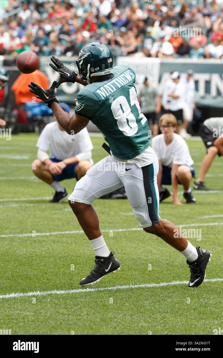 3 agosto 2014: Il wide receiver dei Philadelphia Eagles Jordan Matthews (81) in azione durante il Philadelphia Eagles Training Camp al Lincoln Financial Field di Philadelphia, Pennsylvania. (Immagine di credito: © Chris Szagola/Cal Sport Media/ZUMAPRESS.com) Foto Stock