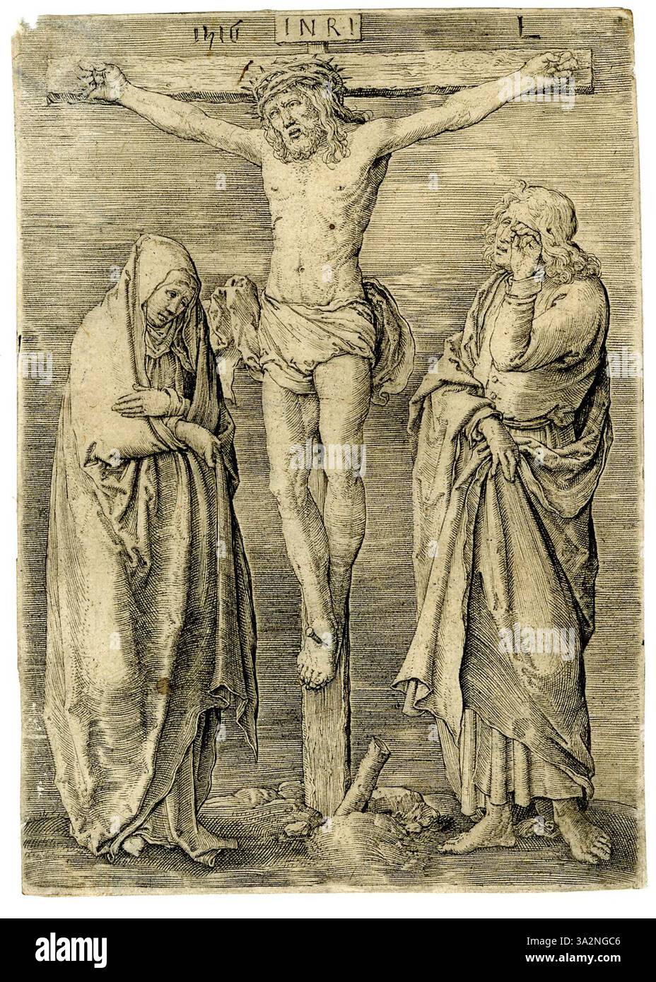 Questa incisione del 1870 di Lucas van Leyden mette in evidenza la maestria dell'artista nel ritrarre intricate scene religiose o storiche con grande precisione, riflettendo lo stile rinascimentale del Nord. Foto Stock