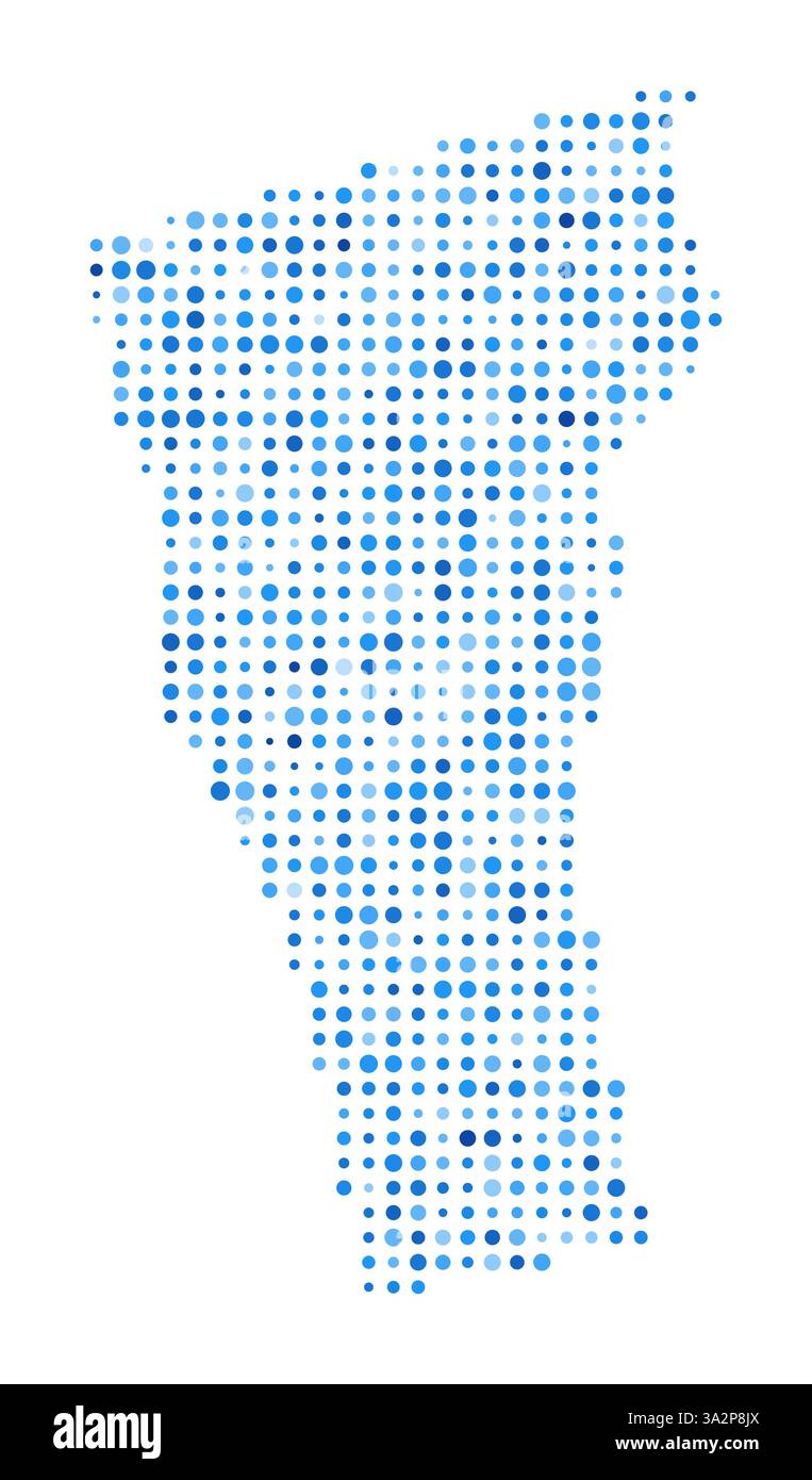 Mappa dei punti del Vermont. Forma digitale dello stato DEGLI STATI UNITI. Immagine vettoriale del Vermont. Punti circolari blu a forma di stato STATUNITENSE. Bella illustrazione vettoriale. Illustrazione Vettoriale