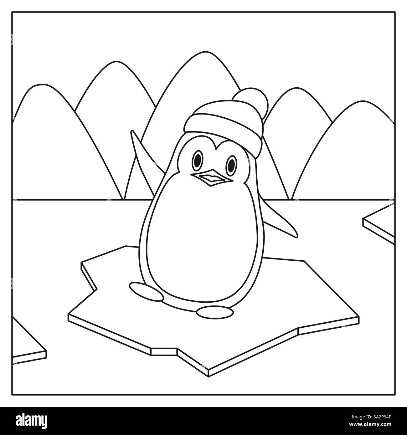Un disegno bianco e nero di un pinguino con un cappello di babbo natale Illustrazione Vettoriale