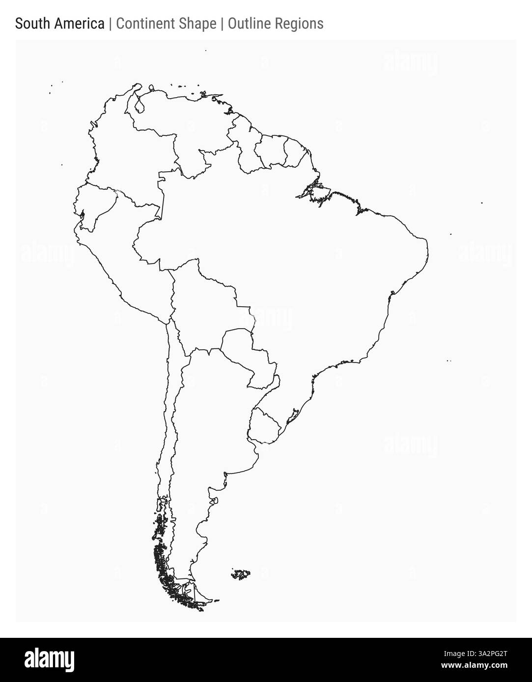 Sud America. Semplice mappa vettoriale. Forma del continente. Stile regioni contorno. Confine del Sud America. Illustrazione vettoriale. Illustrazione Vettoriale