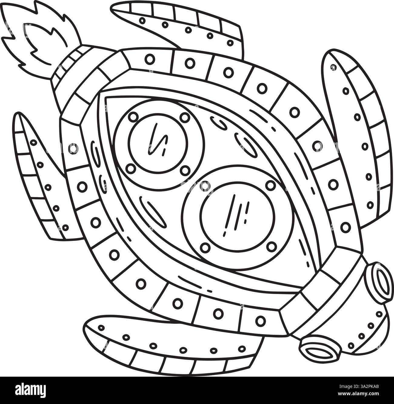 Pagina da colorare isolata Space Turtle Rocket Illustrazione Vettoriale