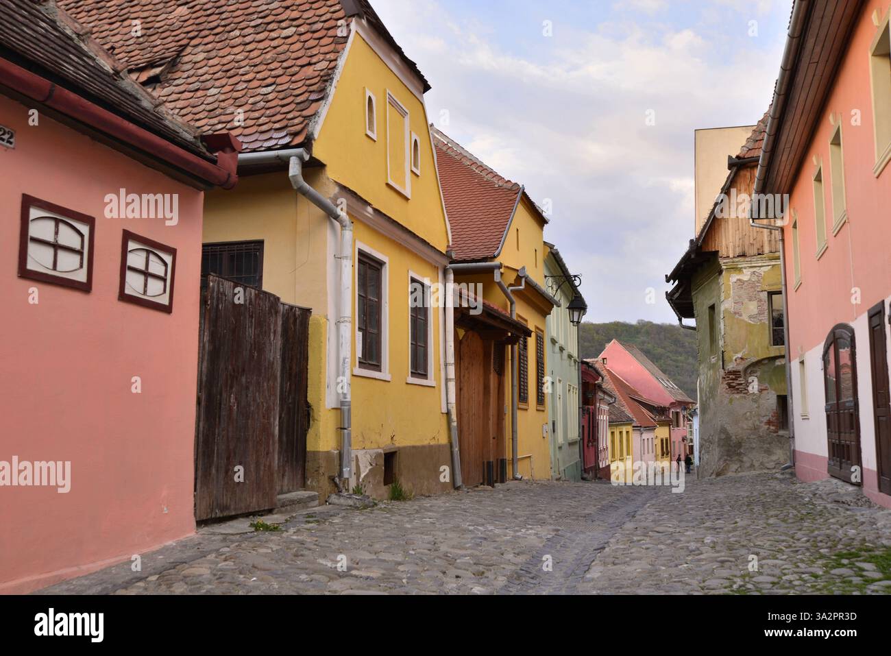 Dettagli dell'architettura di Sighisoara in Transilvania, sito patrimonio dell'umanità dell'UNESCO Foto Stock