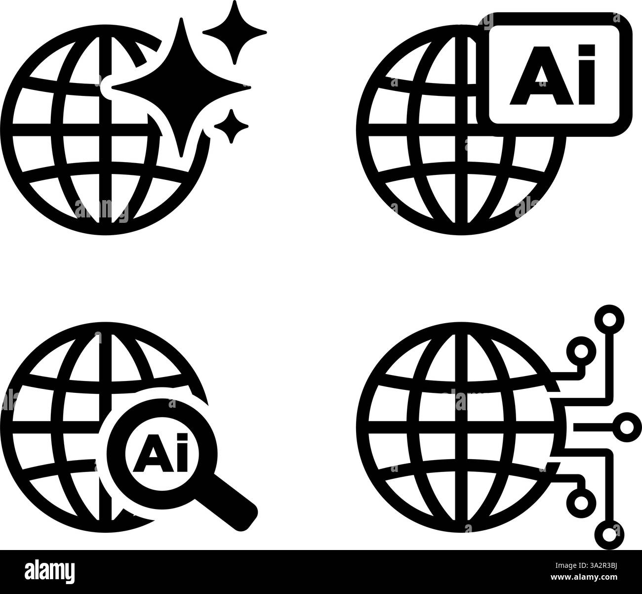 Set di icone ai e globo. Concetto di intelligenza artificiale. Vettore su sfondo trasparente Illustrazione Vettoriale