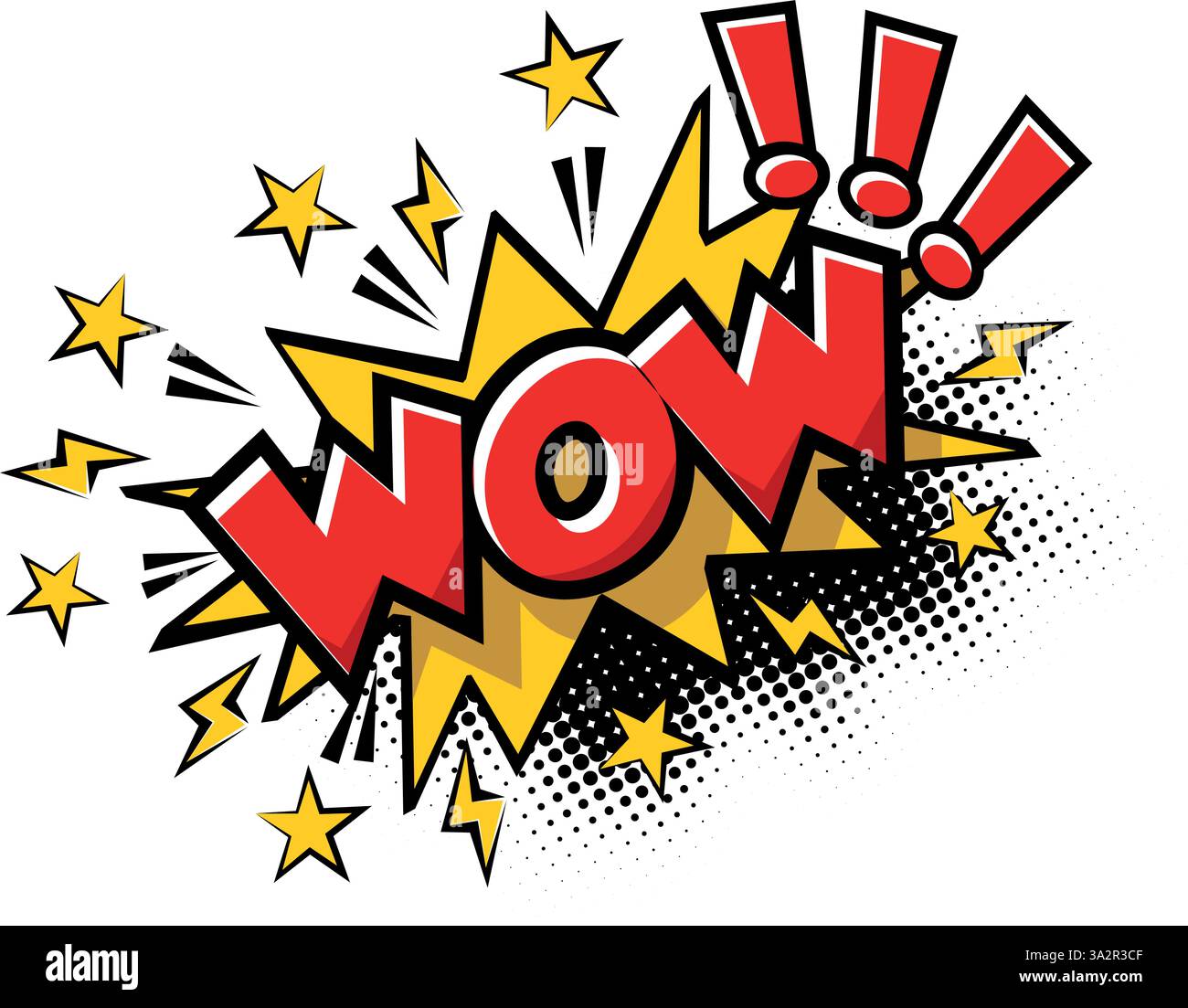 WOW! Divertente icona grafica in stile fumetto. Vettore su sfondo trasparente Illustrazione Vettoriale