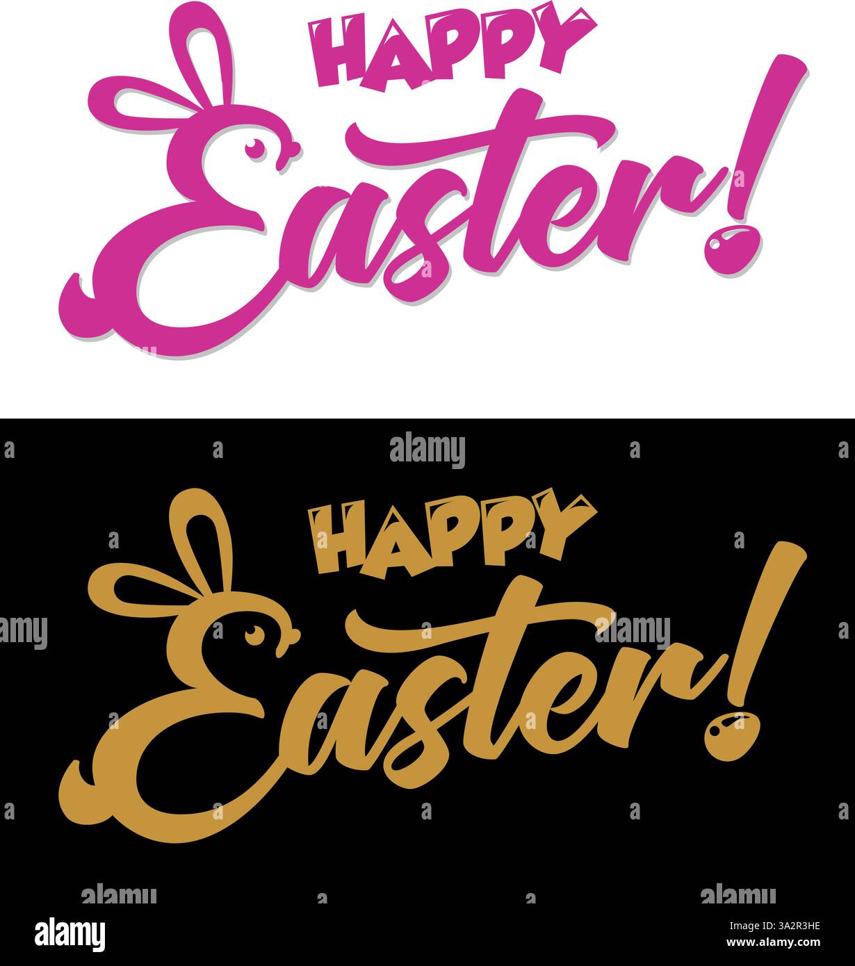 Titolo del biglietto di auguri di buona Pasqua. Lettera maiuscola sotto forma di coniglietto pasquale, uovo. Scrittura divertente per biglietto d'auguri, design invito. Vettore su tr Illustrazione Vettoriale